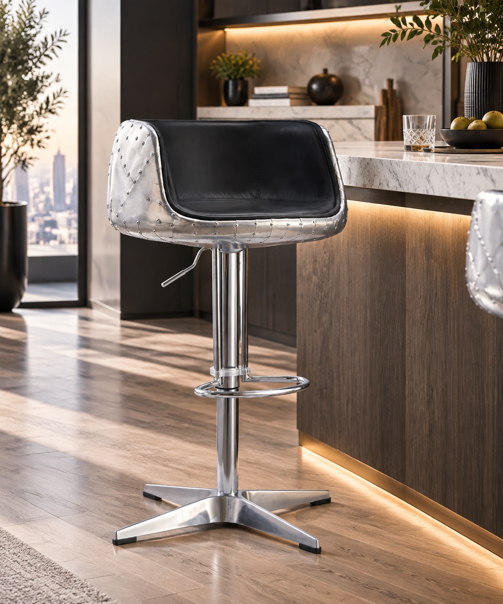 Aviator Adjustable Height Bar Stool - Slate Leather