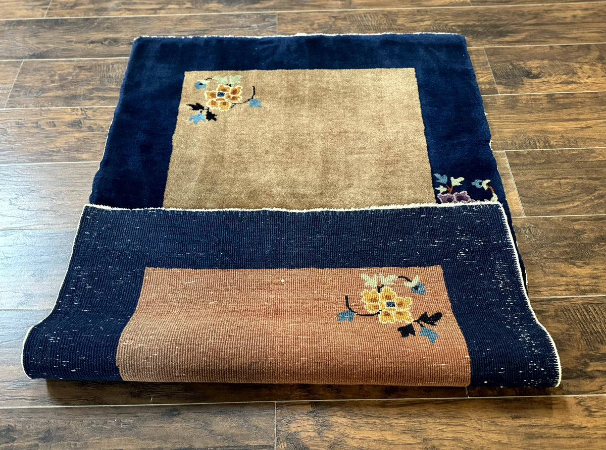 Chinese Rug 3x5, Antique Peking Art Deco Carpet, Simple Design