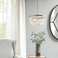 Modern Beaded Chandelier – 2-Light, Antique Brass Finish, White Bead Accent, Adjustable Height