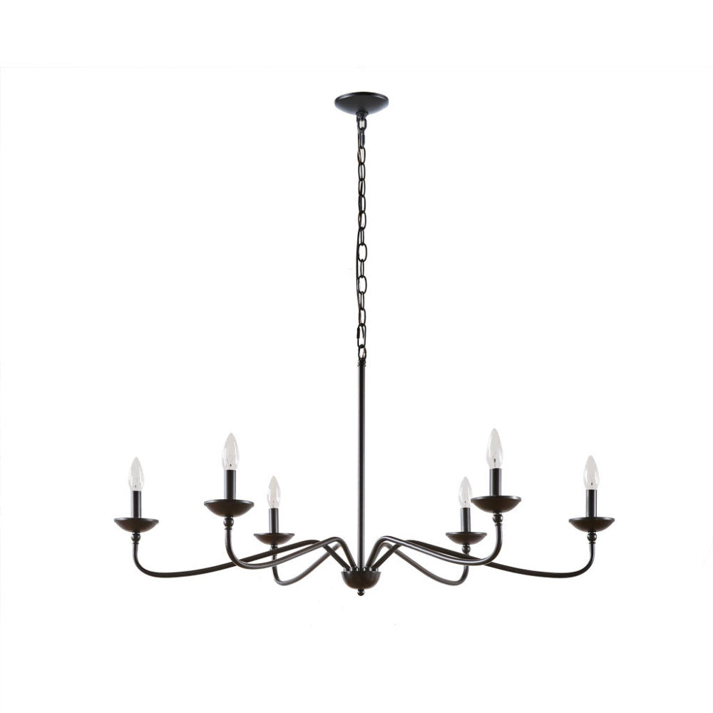 6-Light Metal Chandelier – Matte Black, 40" Wide, Adjustable 72" Chain, Dimmable