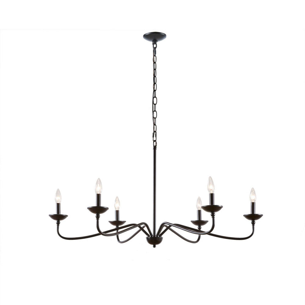 6-Light Metal Chandelier – Matte Black, 40" Wide, Adjustable 72" Chain, Dimmable