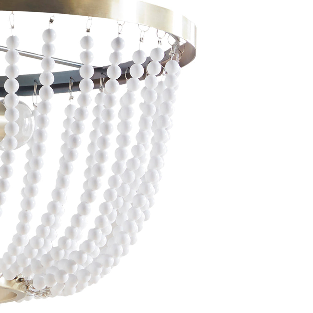 Modern Beaded Chandelier – 2-Light, Antique Brass Finish, White Bead Accent, Adjustable Height
