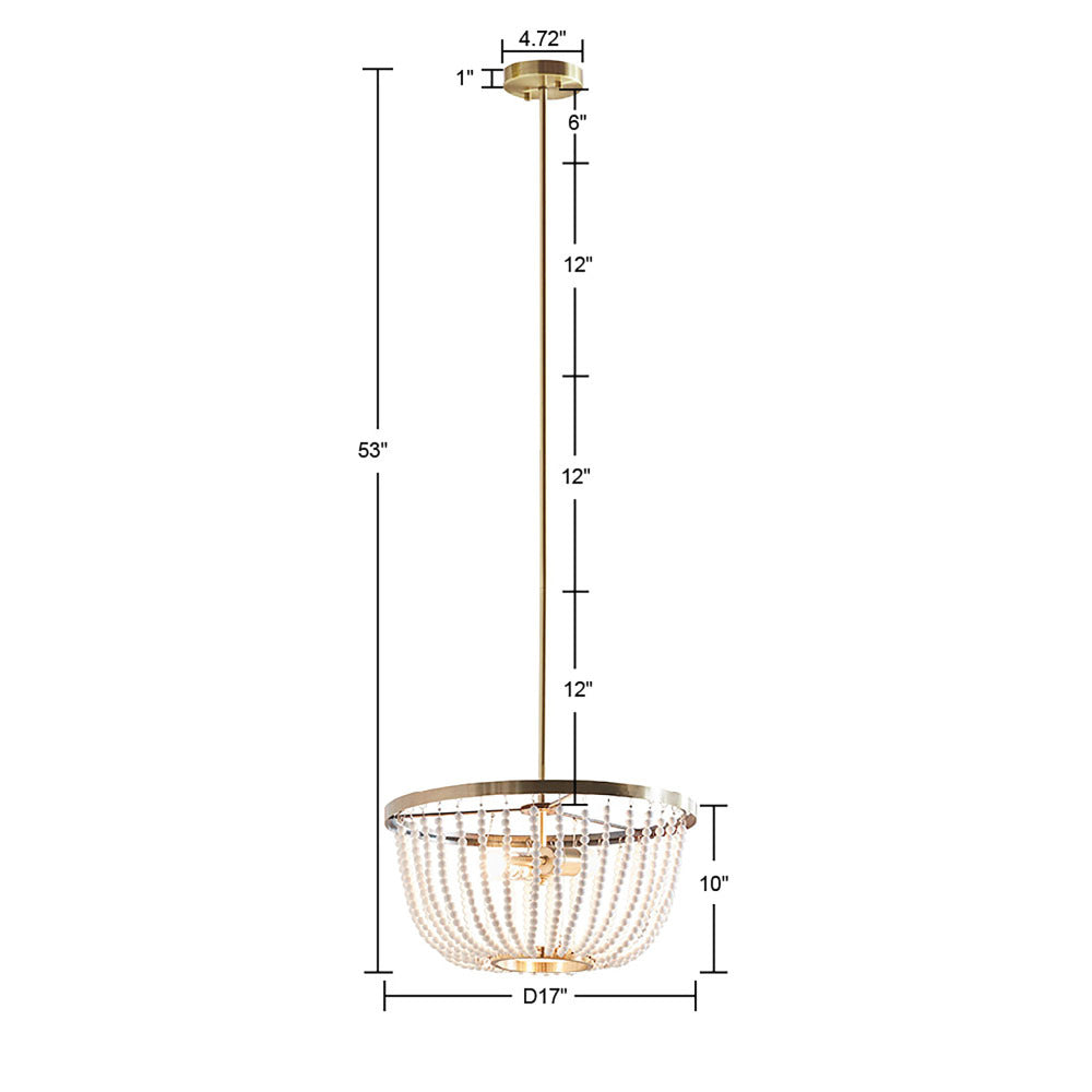 Modern Beaded Chandelier – 2-Light, Antique Brass Finish, White Bead Accent, Adjustable Height