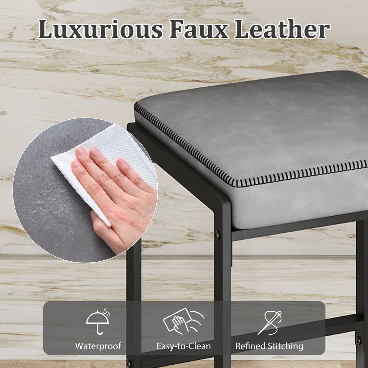 26 inch Bar Stools Set of 4 Counter Height Barstools with Faux Leather Upholstered Seat