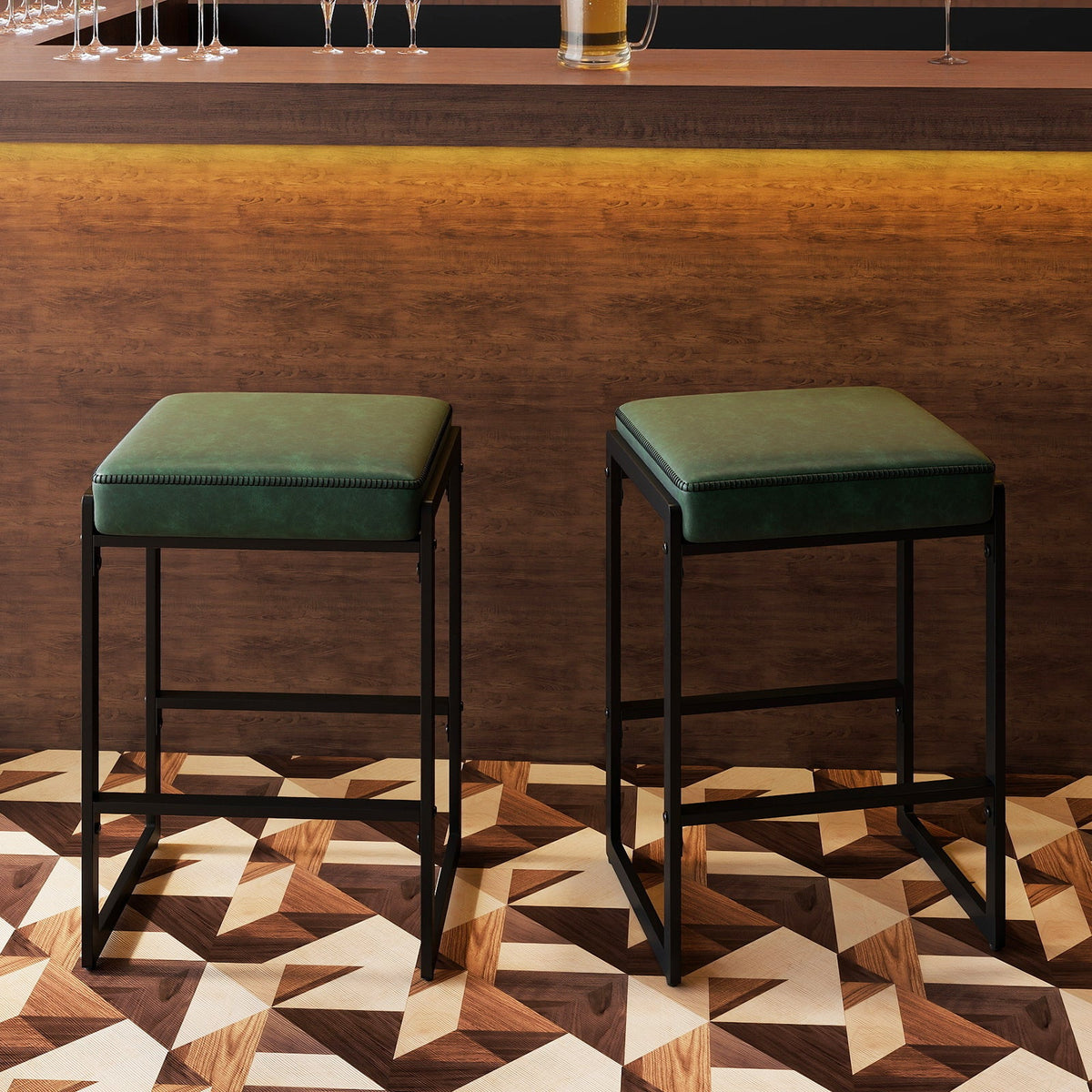 26 inch Bar Stools Set of 4 Counter Height Barstools with Faux Leather Upholstered Seat