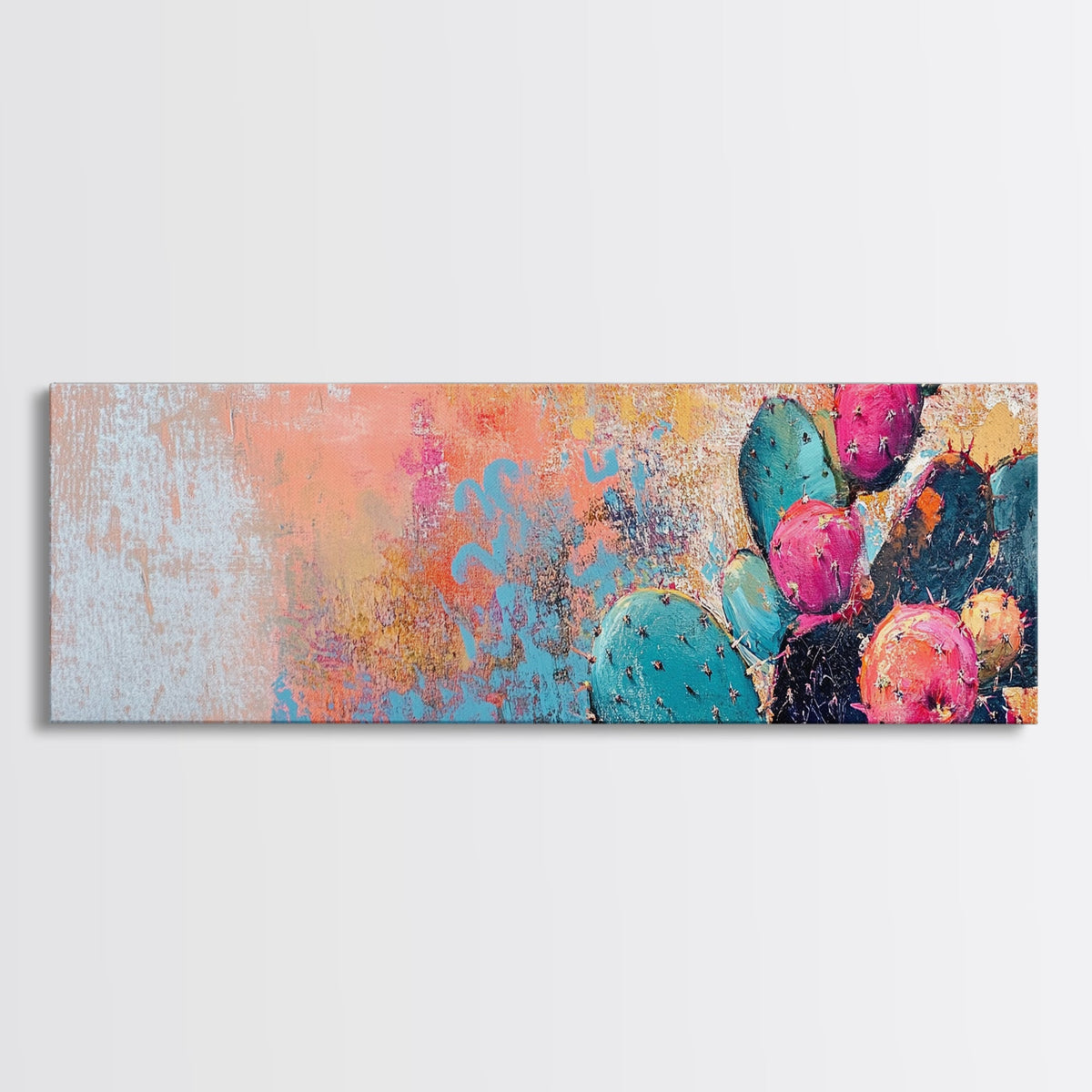 Vibrant Cactus Wall Art Southwest Desert Decor Colorful Prickly Pear Painting Boho Aesthetic Living Room Artwork