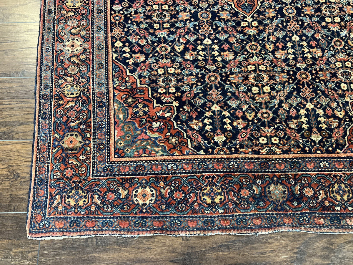 Persian Rug 4x7 Antique Sarouk Farahan Carpet, Navy Blue and Red Wool Rug