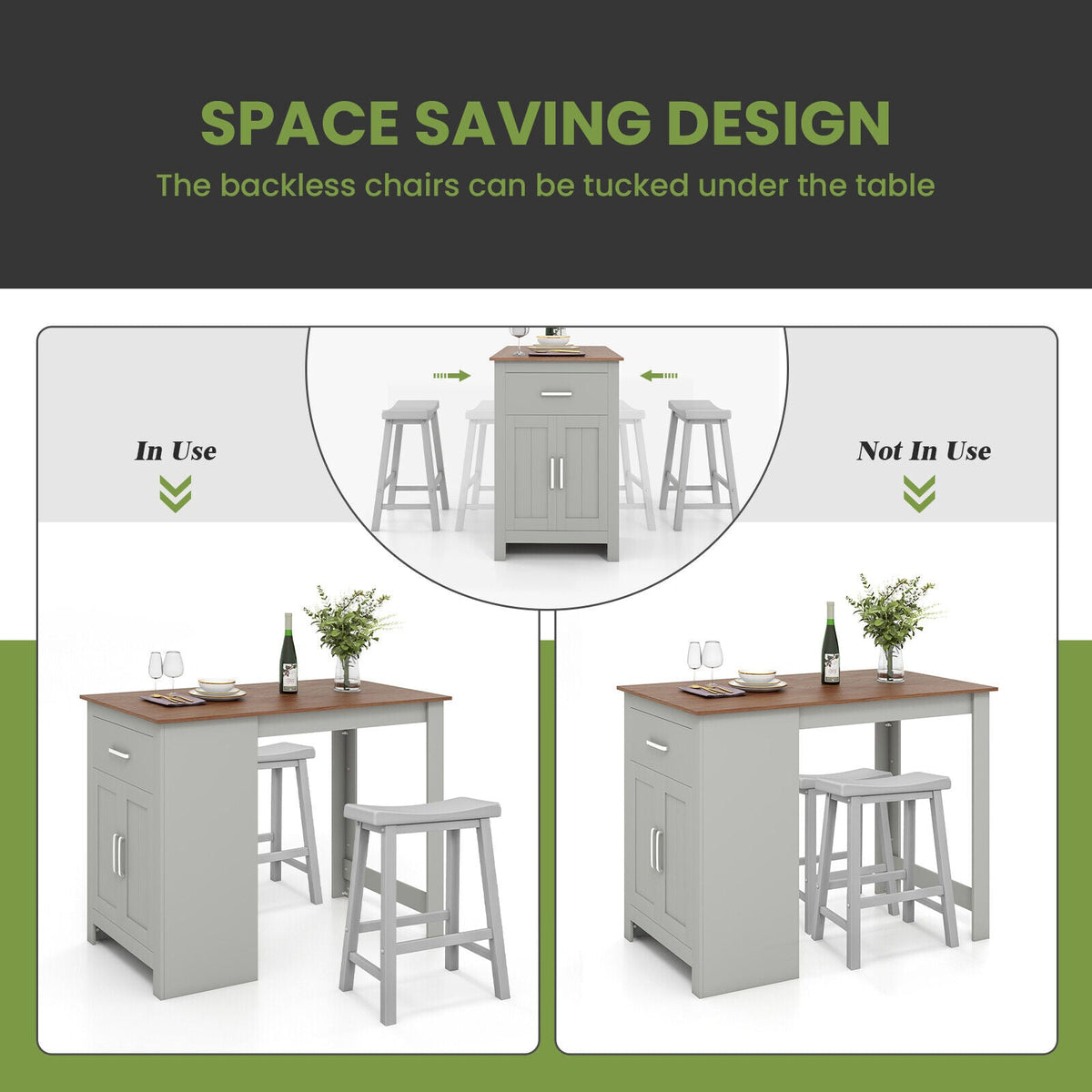 3-Piece Bar Table Set for 2 with 2 Saddle Stools for Dining Room