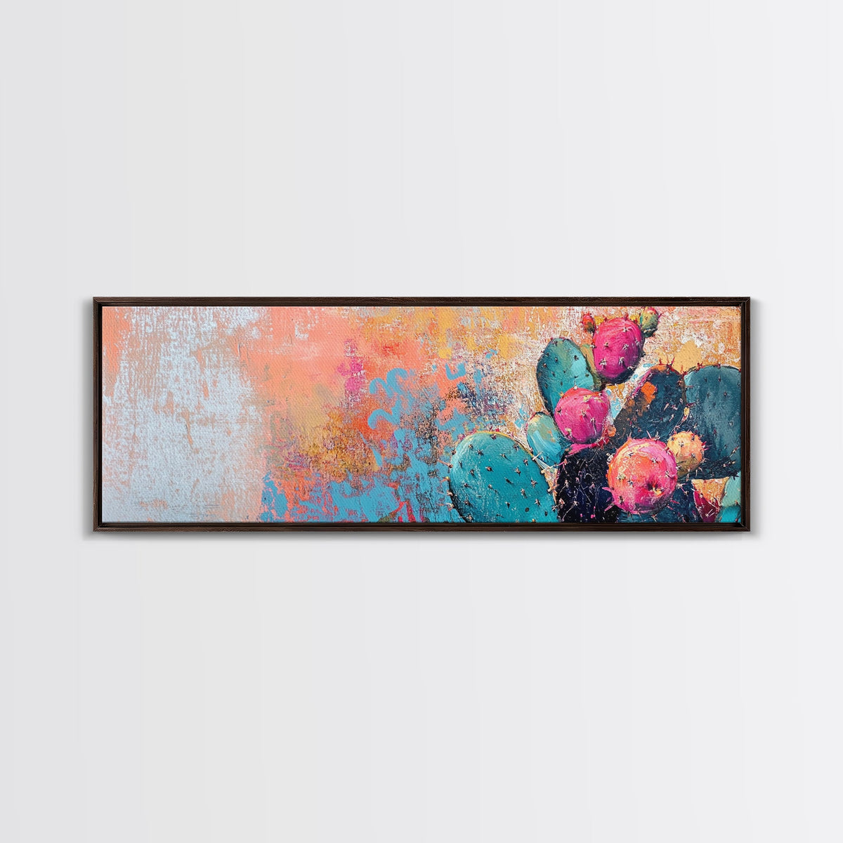 Vibrant Cactus Wall Art Southwest Desert Decor Colorful Prickly Pear Painting Boho Aesthetic Living Room Artwork