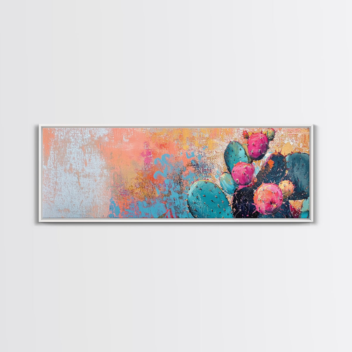 Vibrant Cactus Wall Art Southwest Desert Decor Colorful Prickly Pear Painting Boho Aesthetic Living Room Artwork
