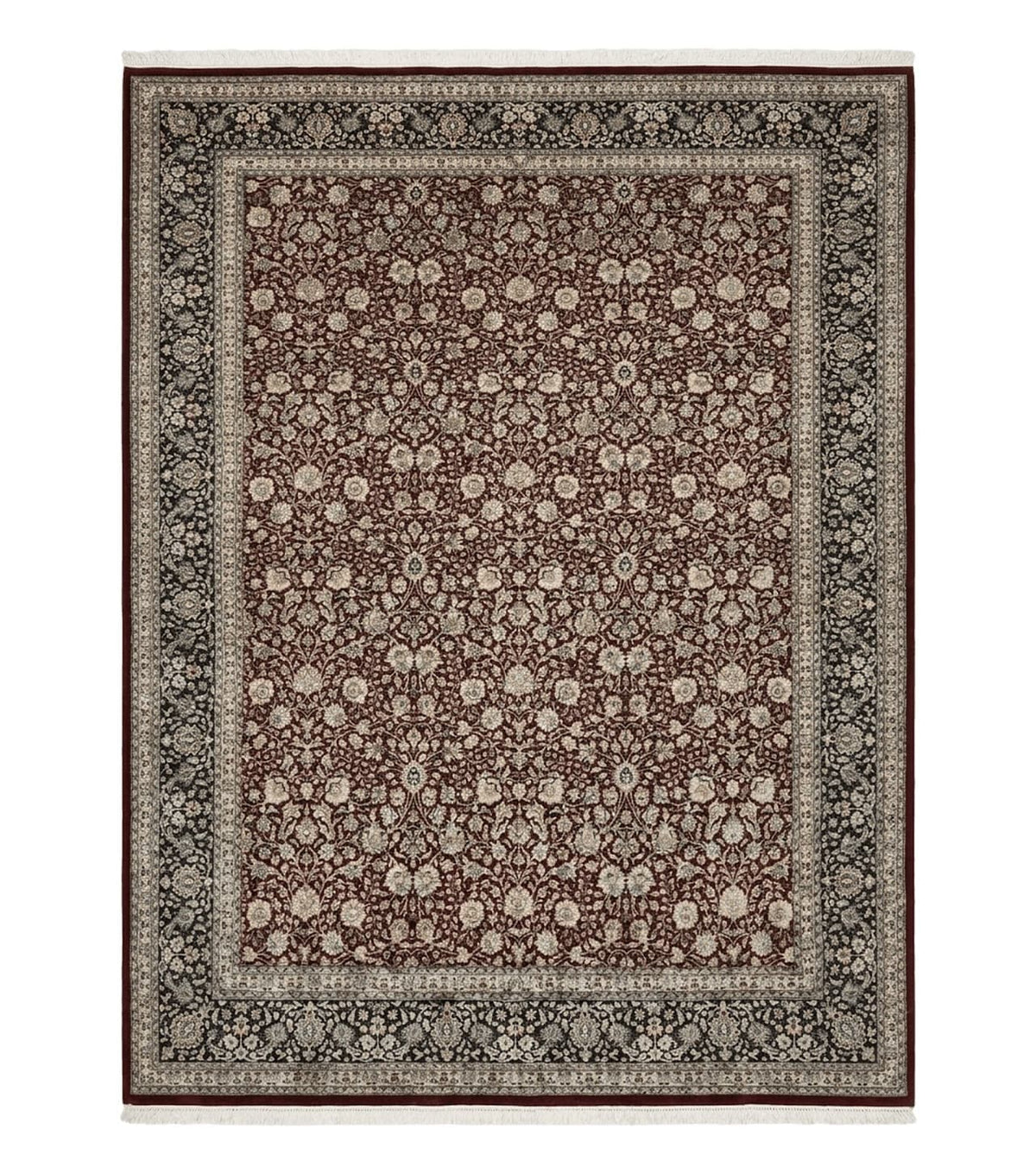 Persian Rug 9x12, Floral Allover, Very Fine, Handmade, Room Sized Oriental Carpet, Sino Persian, Maroon and Navy Blue