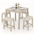 5 Pieces Bar Table Set with Square Table and 4 Padded Stools-Gray