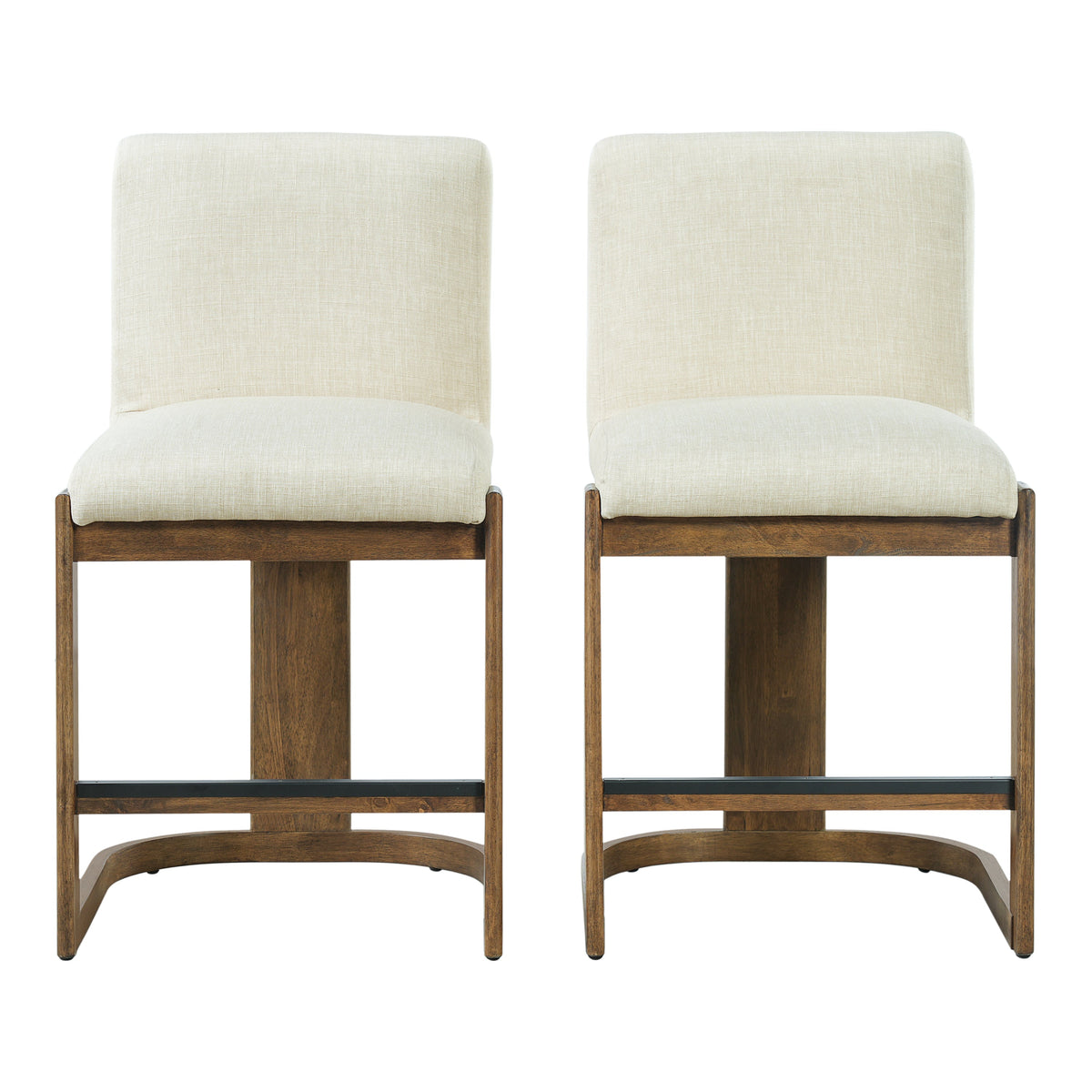 Modern Bar Stools Set of 2, 24" Solid Wood Counter Height Barstools