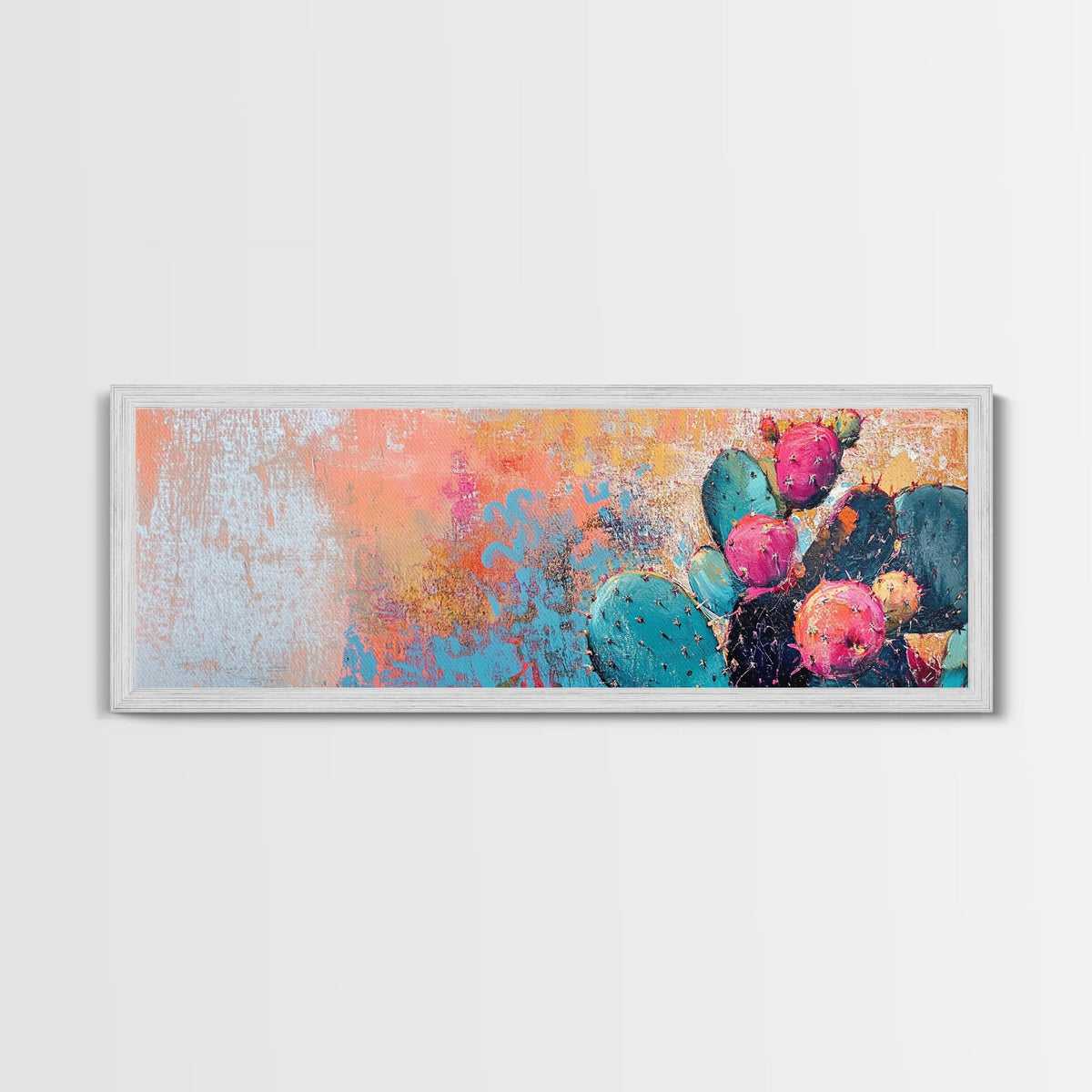 Vibrant Cactus Wall Art Southwest Desert Decor Colorful Prickly Pear Painting Boho Aesthetic Living Room Artwork