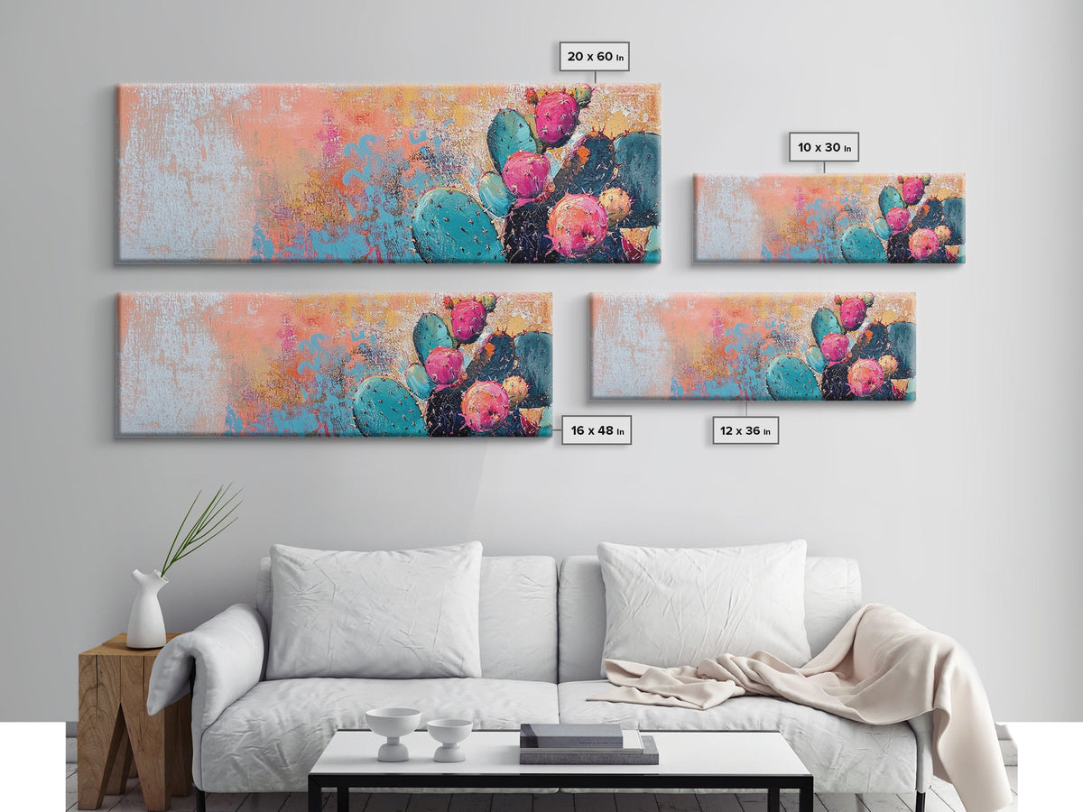Vibrant Cactus Wall Art Southwest Desert Decor Colorful Prickly Pear Painting Boho Aesthetic Living Room Artwork