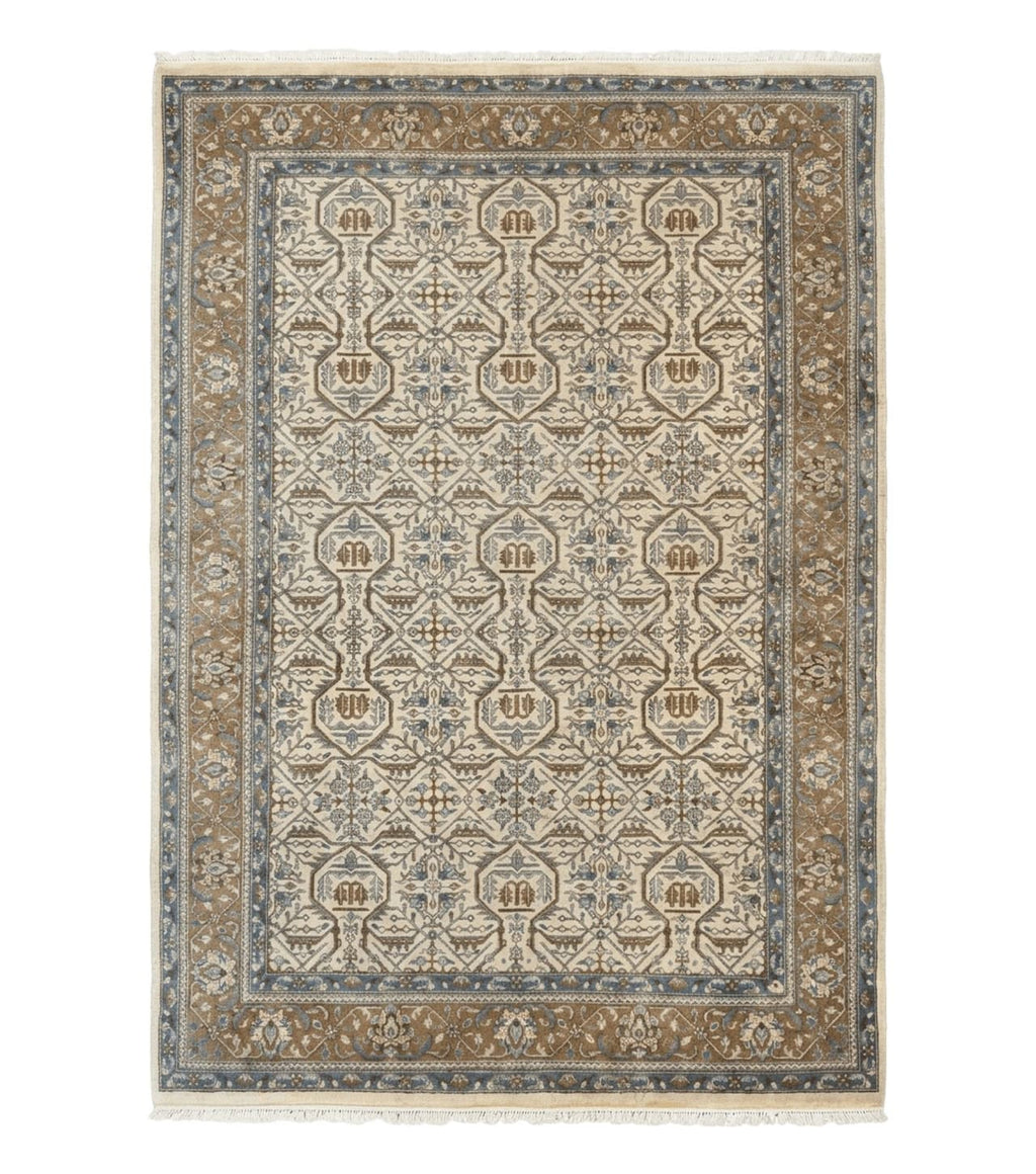 Indo Persian Rug 6x9, Beige, Allover Pattern, Vintage Wool Oriental Carpet