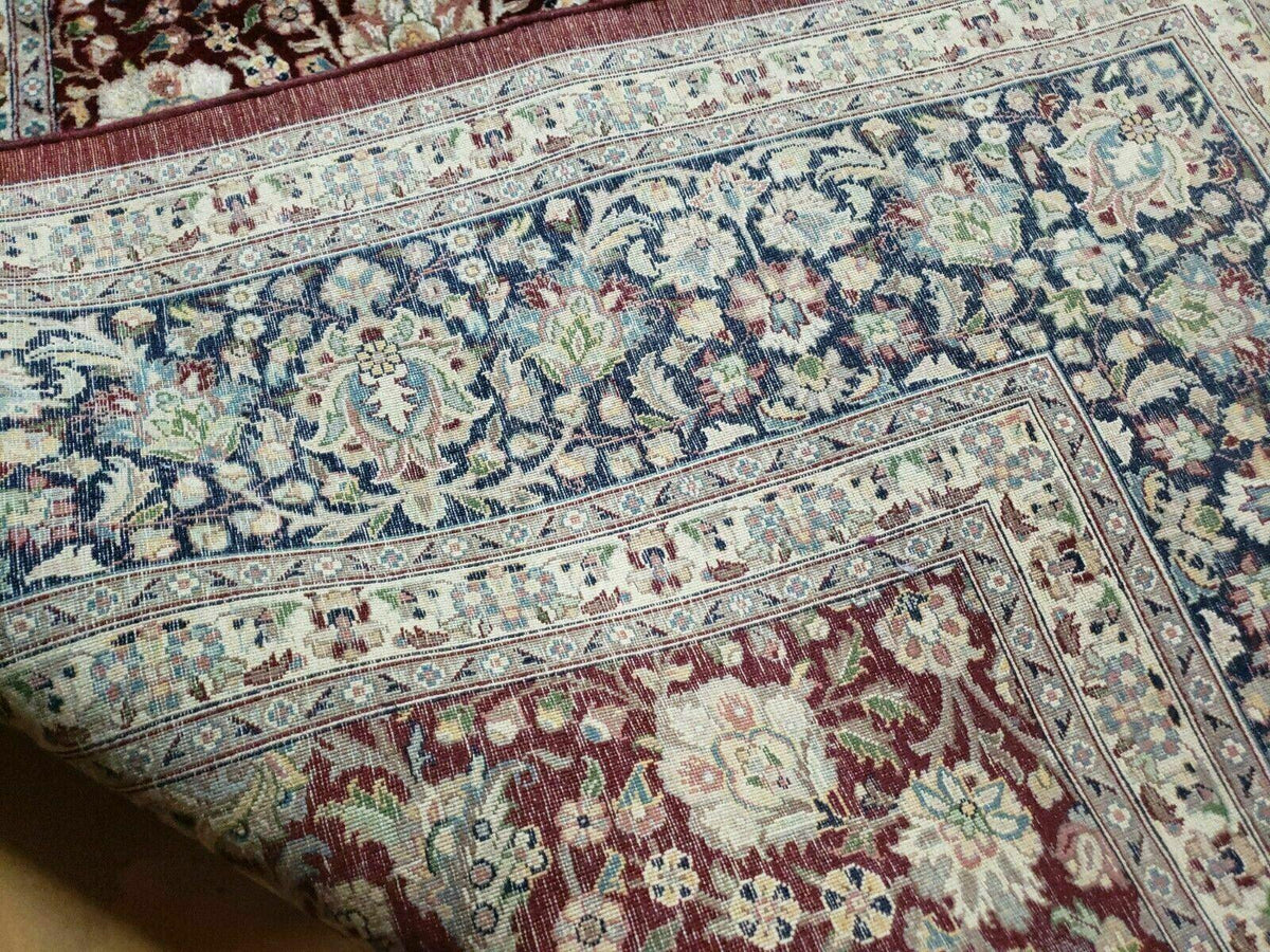 Persian Rug 9x12, Floral Allover, Very Fine, Handmade, Room Sized Oriental Carpet, Sino Persian, Maroon and Navy Blue