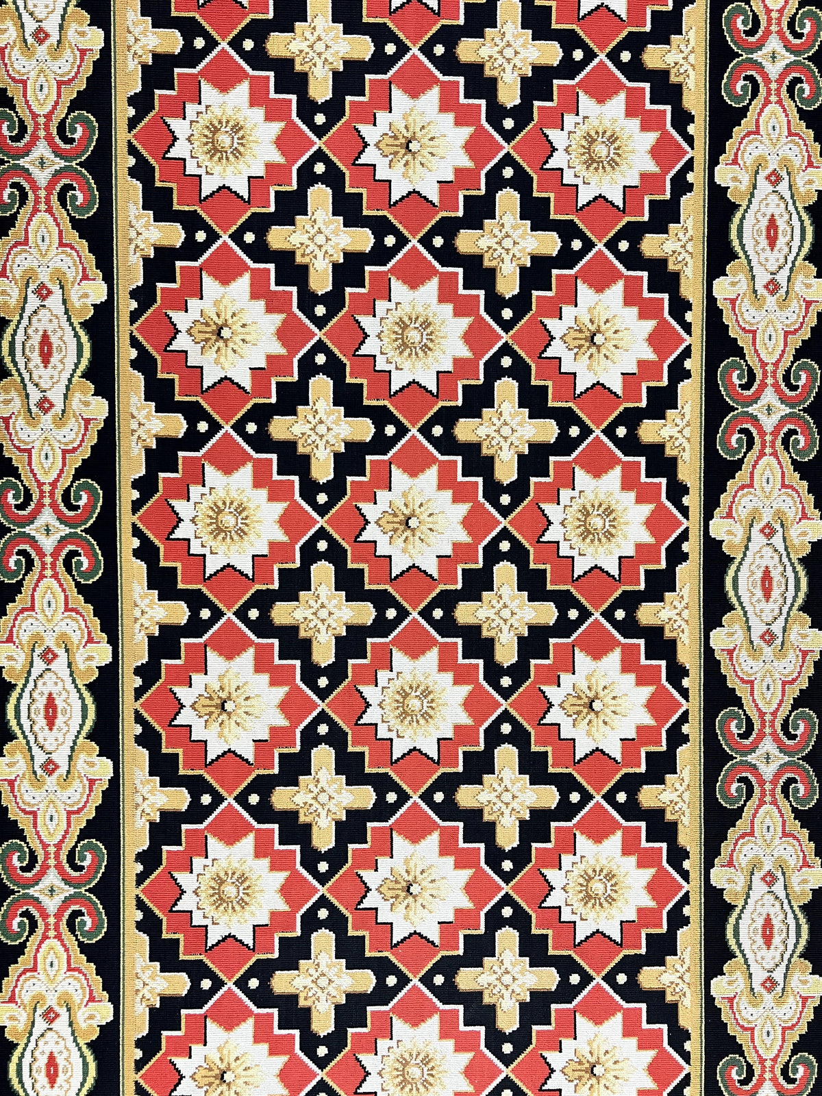 Runner Rug 4x19, Panel Design Rug, Custom Made Stark Runner Carpet, Wool, Vintage 4 x 19 Hallway Rug, European Design, Red Black Ivory Tan