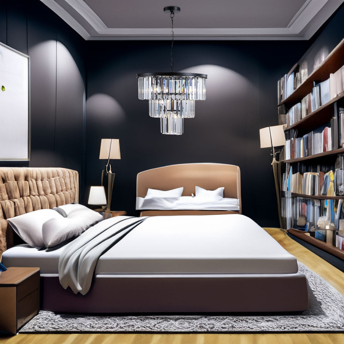 Black Luxury Crystal Chandelier Modern Chandeliers Lights Fixture Hanging Pendant Light Fixture for Dining Room Bedroom