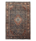 Persian Rug 4x7 Antique Sarouk Farahan Carpet, Navy Blue and Red Wool Rug