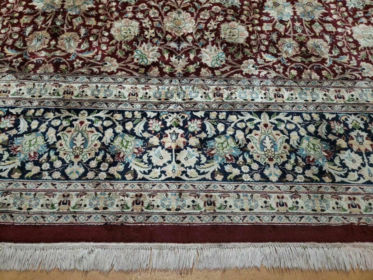 Persian Rug 9x12, Floral Allover, Very Fine, Handmade, Room Sized Oriental Carpet, Sino Persian, Maroon and Navy Blue