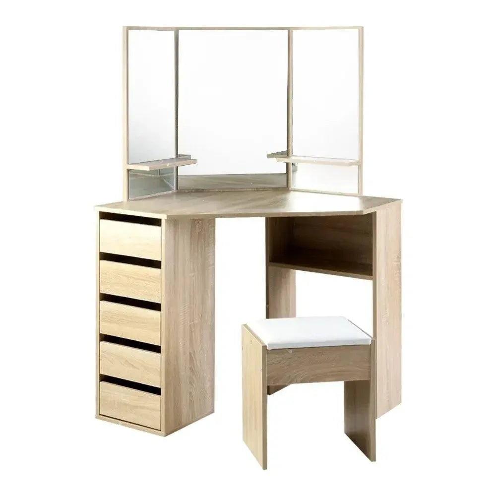 Artiss Corner Dressing Table Mirror Stool Set Makeup Vanity Desk Chair