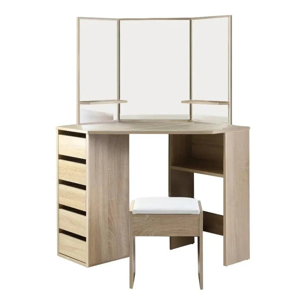 Artiss Corner Dressing Table Mirror Stool Set Makeup Vanity Desk Chair