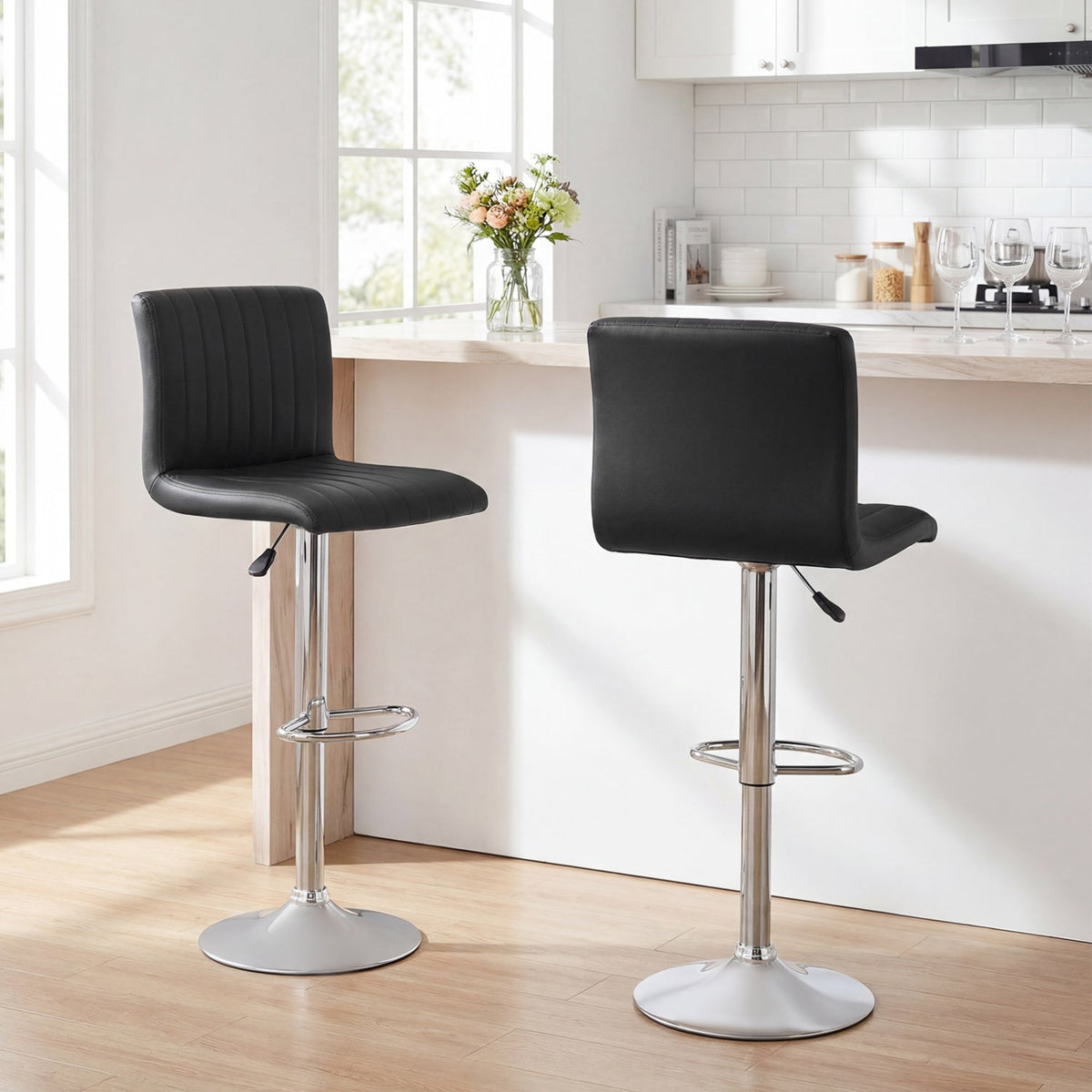 Bar Stools Set of 2 Adjustable Swivel Barstools with Back and Footrest