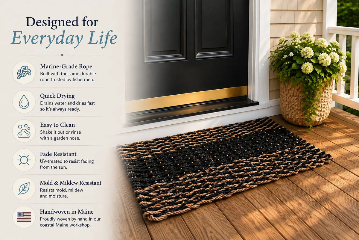 Light Gray & Seafoam Double Weave Lobster Rope Doormat
