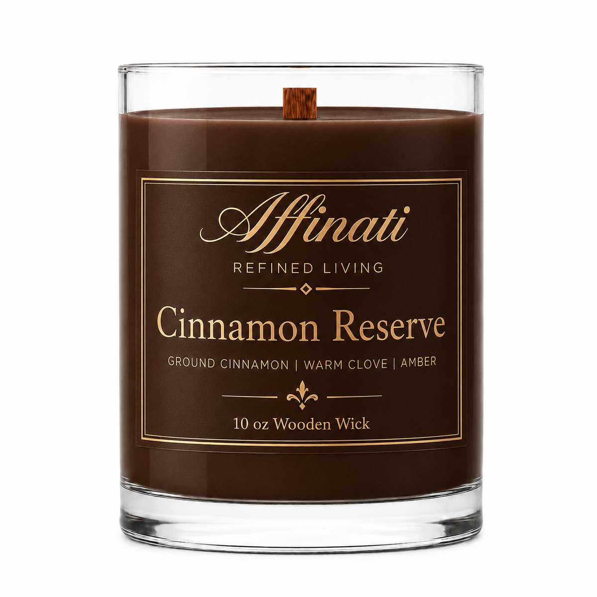 Cinnamon Reserve Wooden Wick Candle – Luxury 10 oz Soy Blend | Affinati