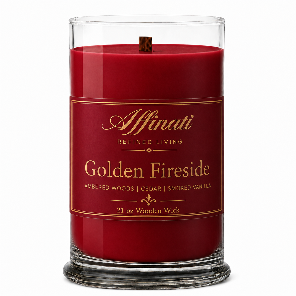 Golden Fireside Wooden Wick Candle – Luxury 21 oz Soy Blend | Affinati