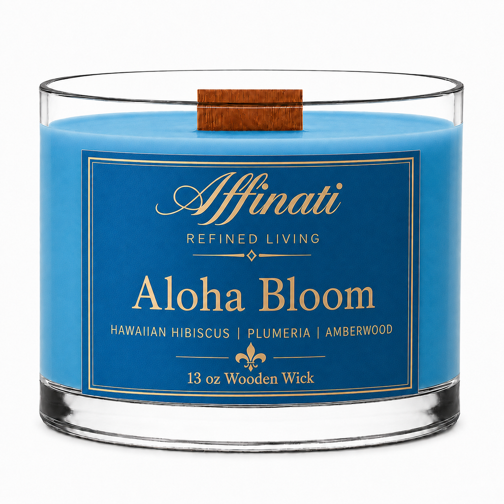 Aloha Bloom Wooden Wick Candle – Luxury 13 oz Soy Blend | Affinati