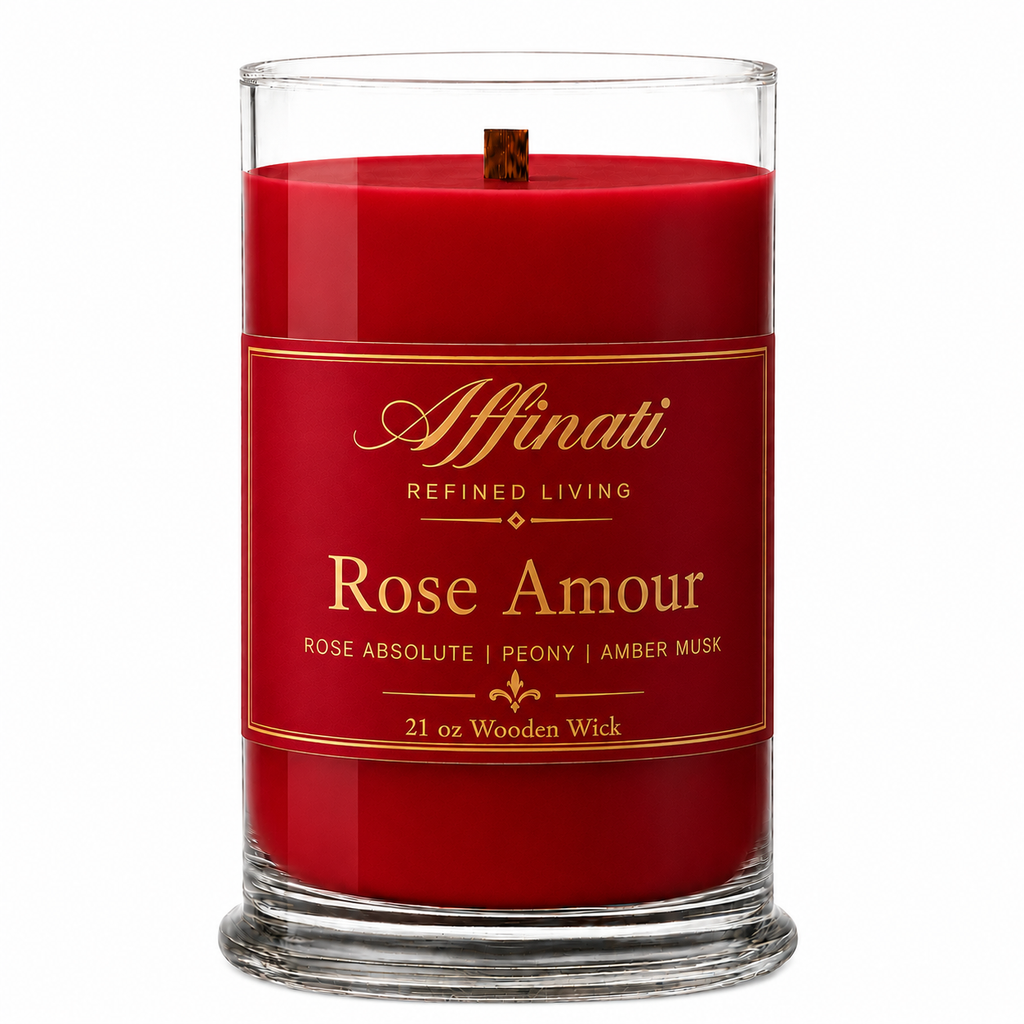 Rose Amour Wooden Wick Candle – Luxury 21 oz Soy Blend | Affinati