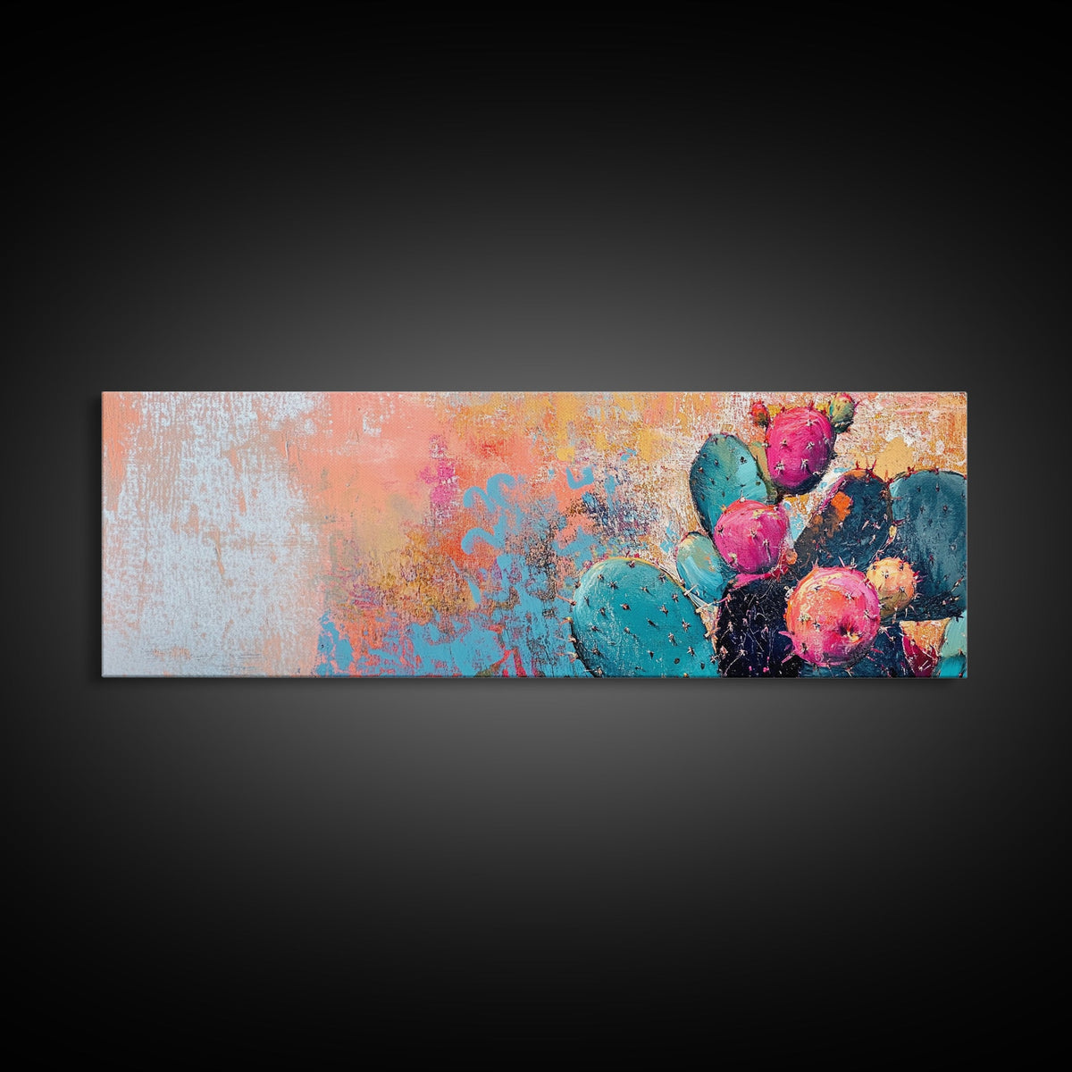 Vibrant Cactus Wall Art Southwest Desert Decor Colorful Prickly Pear Painting Boho Aesthetic Living Room Artwork
