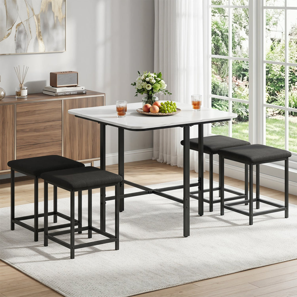 5-Piece Dining Table Set with 4 Upholstered Stools