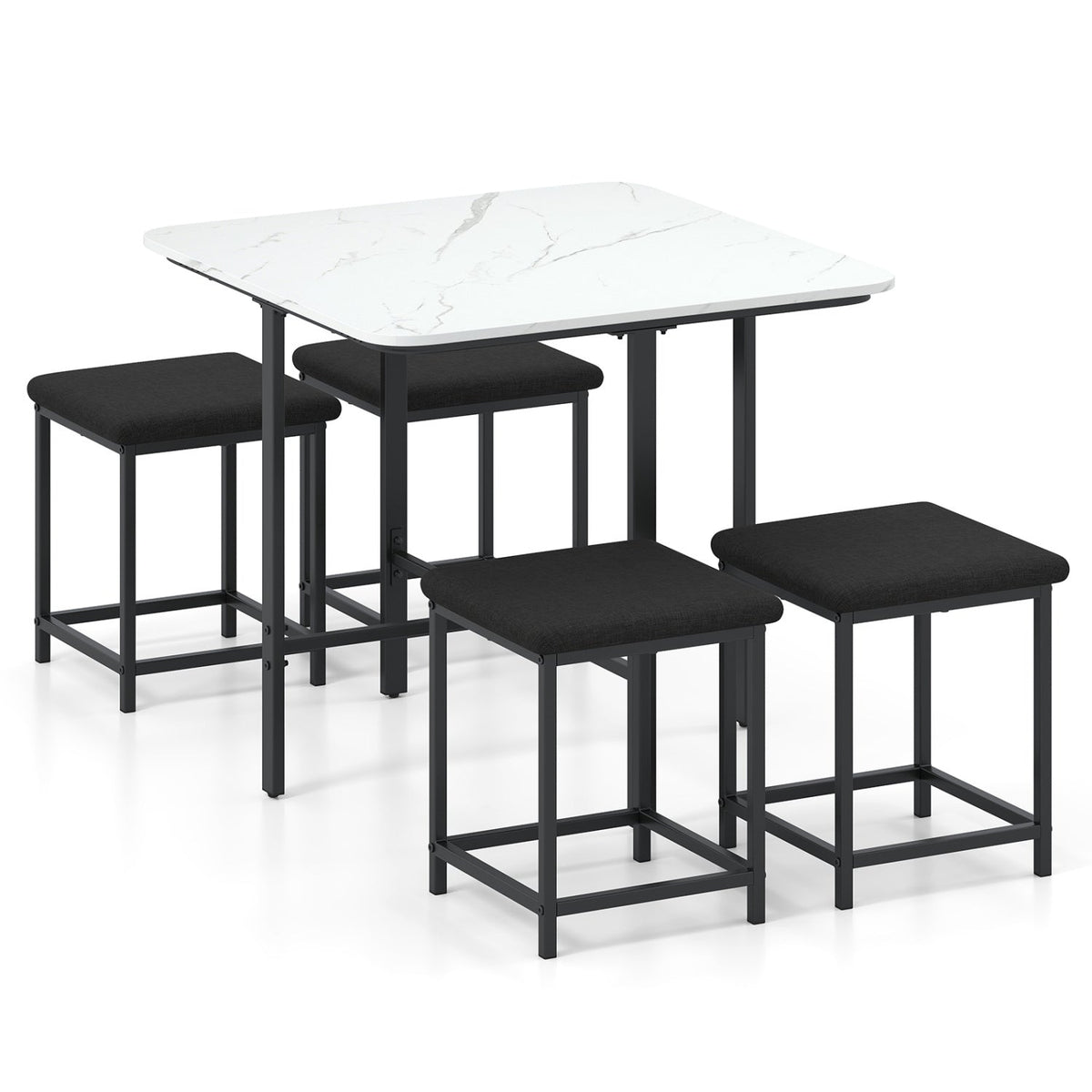 5-Piece Dining Table Set with 4 Upholstered Stools