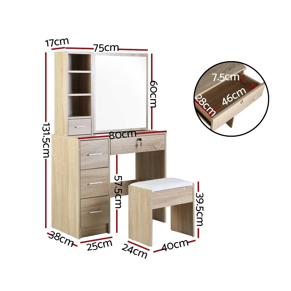 Artiss Dressing Table Stool Set Slide Mirror Makeup Vanity Desk Chair
