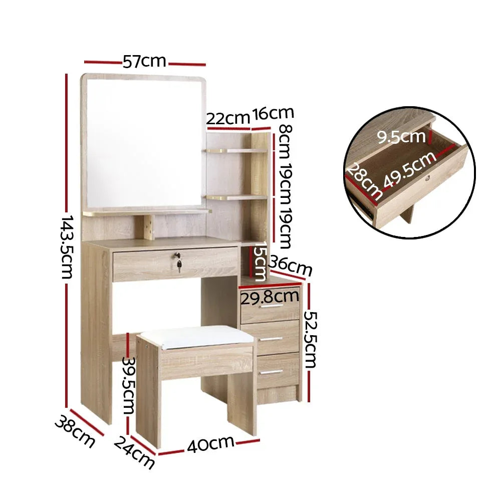 Artiss Dressing Table Mirror Stool Set Vanity Makeup Desk Organizer