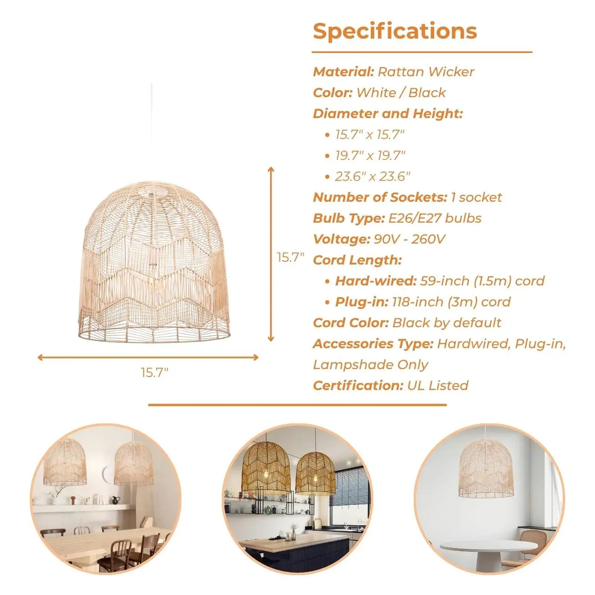 Elegant Rattan Pendant Chandelier | Wabi-Sabi Rattan Pendant Light