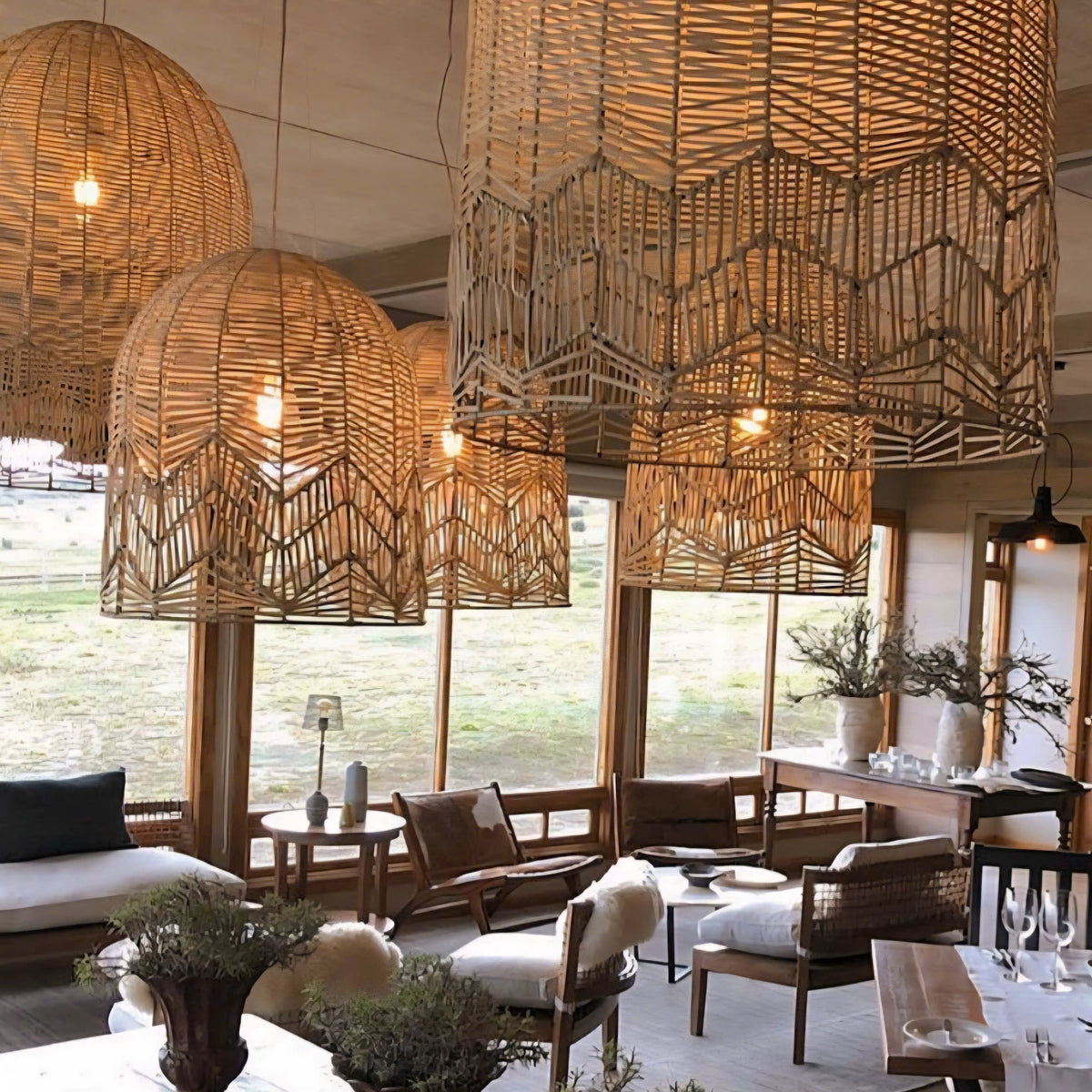Elegant Rattan Pendant Chandelier | Wabi-Sabi Rattan Pendant Light