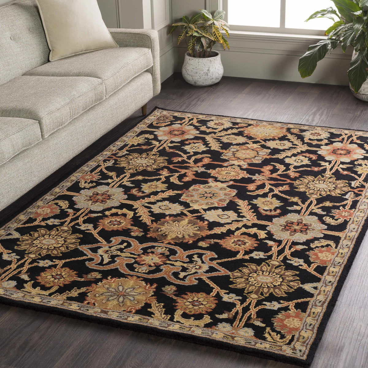 Salix Hand Tufted Black Wool Rug