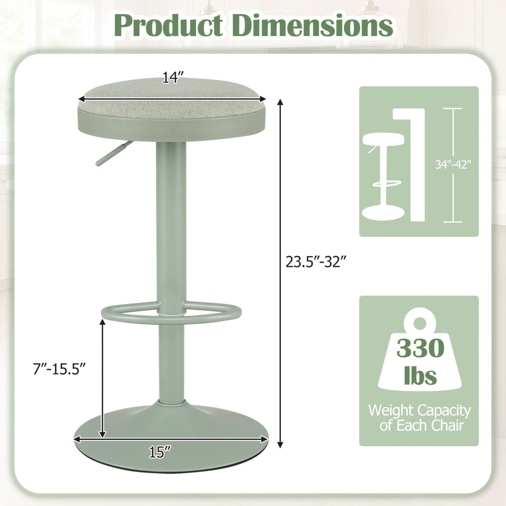 Adjustable Bar Stools Set of 2 with Padded Seat