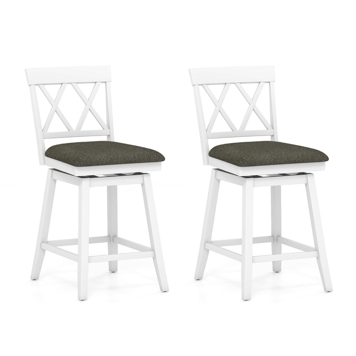 Set of 2 Swivel Bar Stools Counter Height Barstools with Backrest Upholstered Seat Cushion