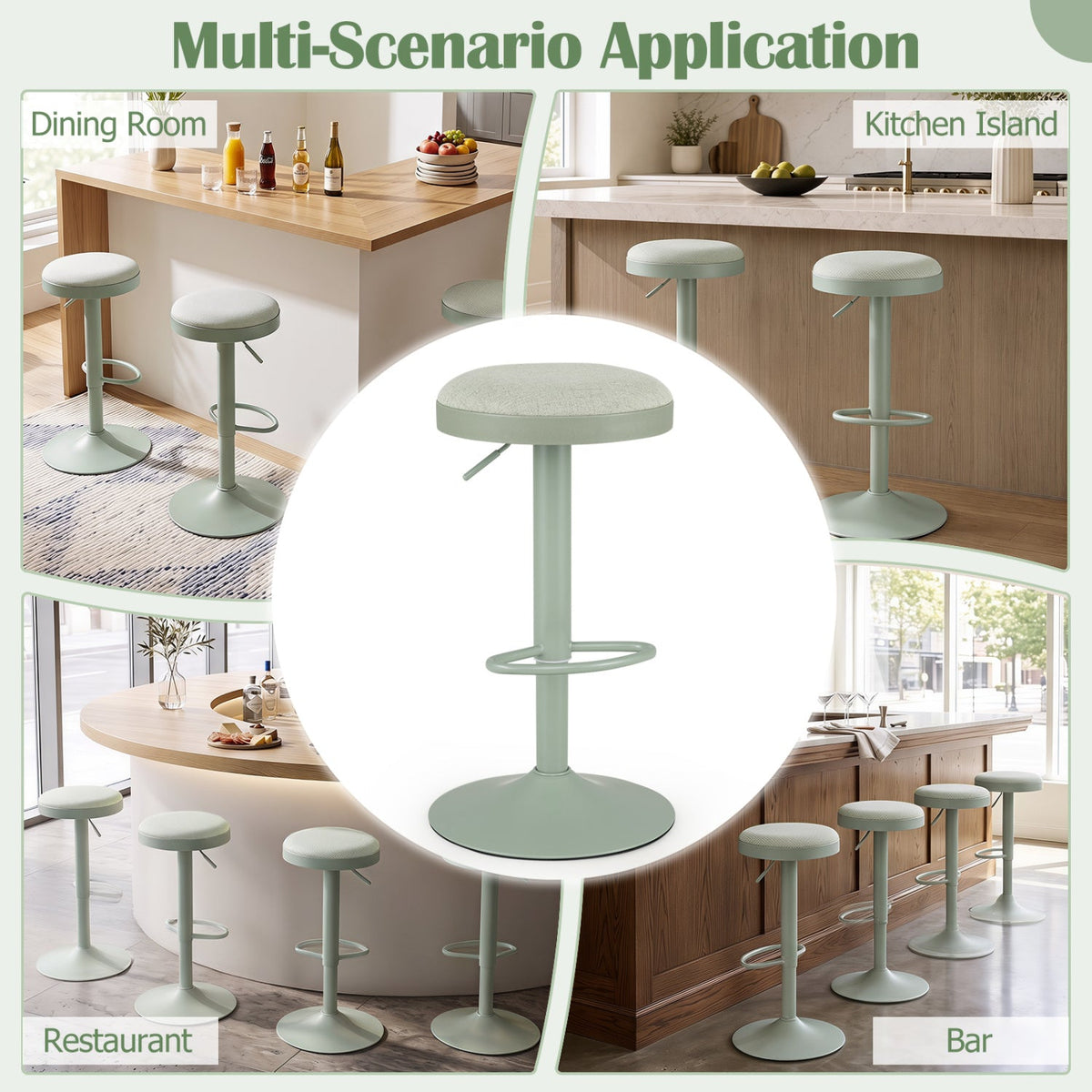 Adjustable Swivel Bar Stools Set of 4 with Padded Seats
