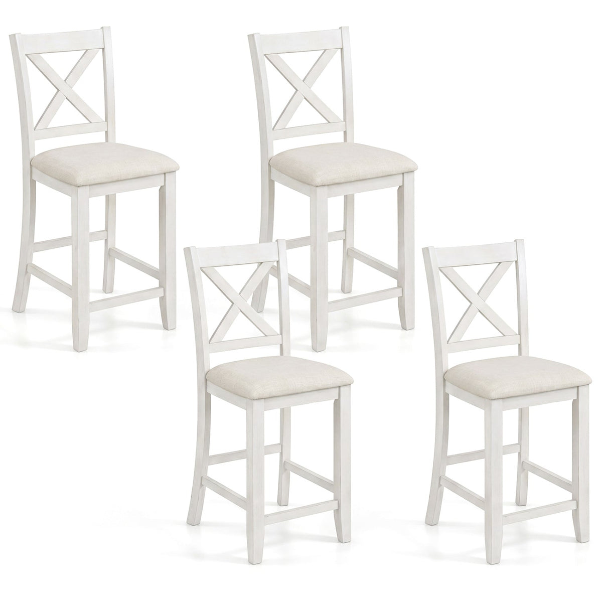 Counter Height Bar Stools Set of 4 with Footrest - White