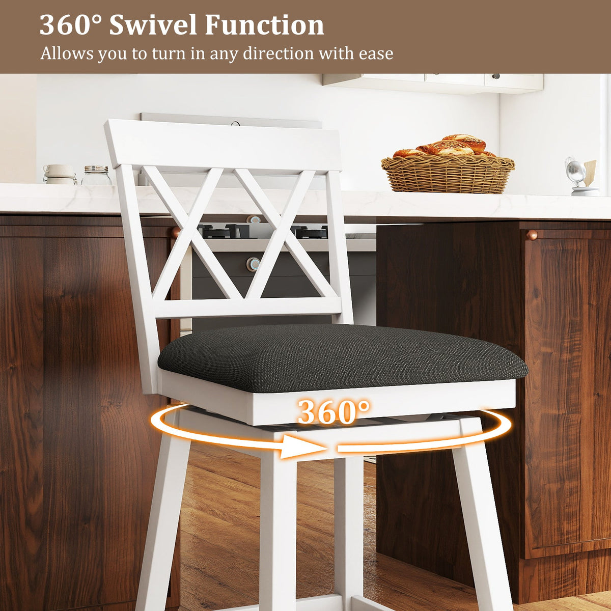 Swivel Bar Stools Set of 4 Counter Height Barstools with Backrest Upholstered Seat Cushion