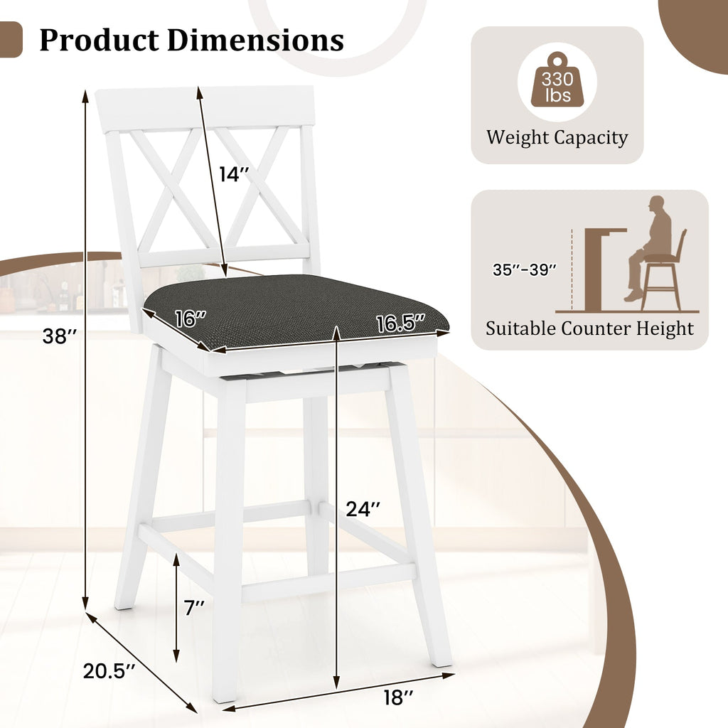 Swivel Bar Stools Set of 4 Counter Height Barstools with Backrest Upholstered Seat Cushion