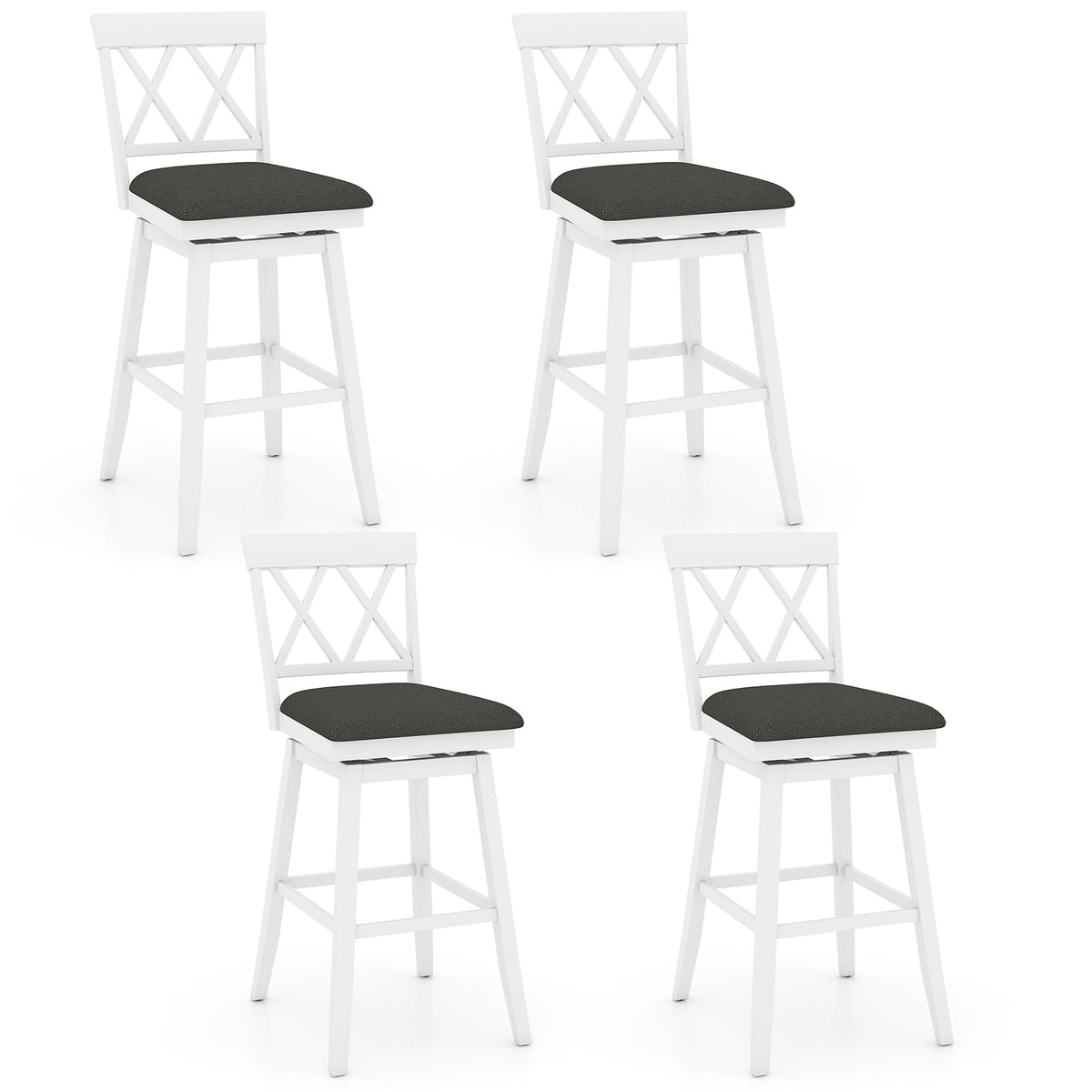 Swivel Bar Stools Set of 4 Counter Height Barstools with Backrest Upholstered Seat Cushion