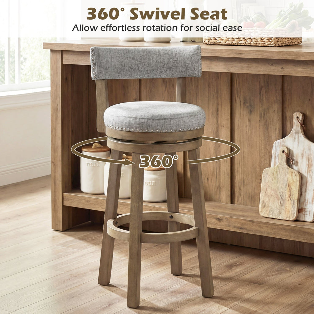 Swivel Bar Stools Set of 2 Linen Fabric Upholstered Barstools with Back-31.5 Inches