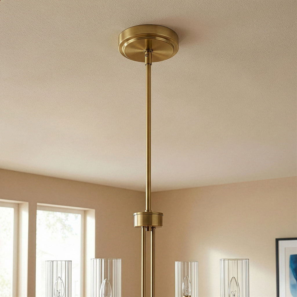 Enigma - 4 Lights Chandelier With Clear Ribbed Satin - Antique Brass / Clear / Gold
